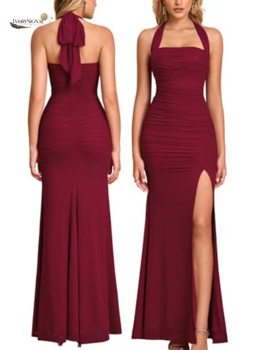 Women Halter Tie High Slit Mesh Maxi Dress Wedding Guest Cocktail Formal